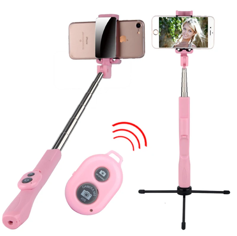 Bluetooth remote control mobile phone selfie stick with mirror aluminum