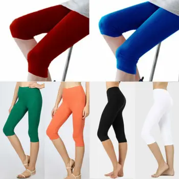 

Women High Waist Short Leggings Solid Color Sports Exercise Fitness Slim Fit Pants Fitness Patchwork Elastic Female Pants