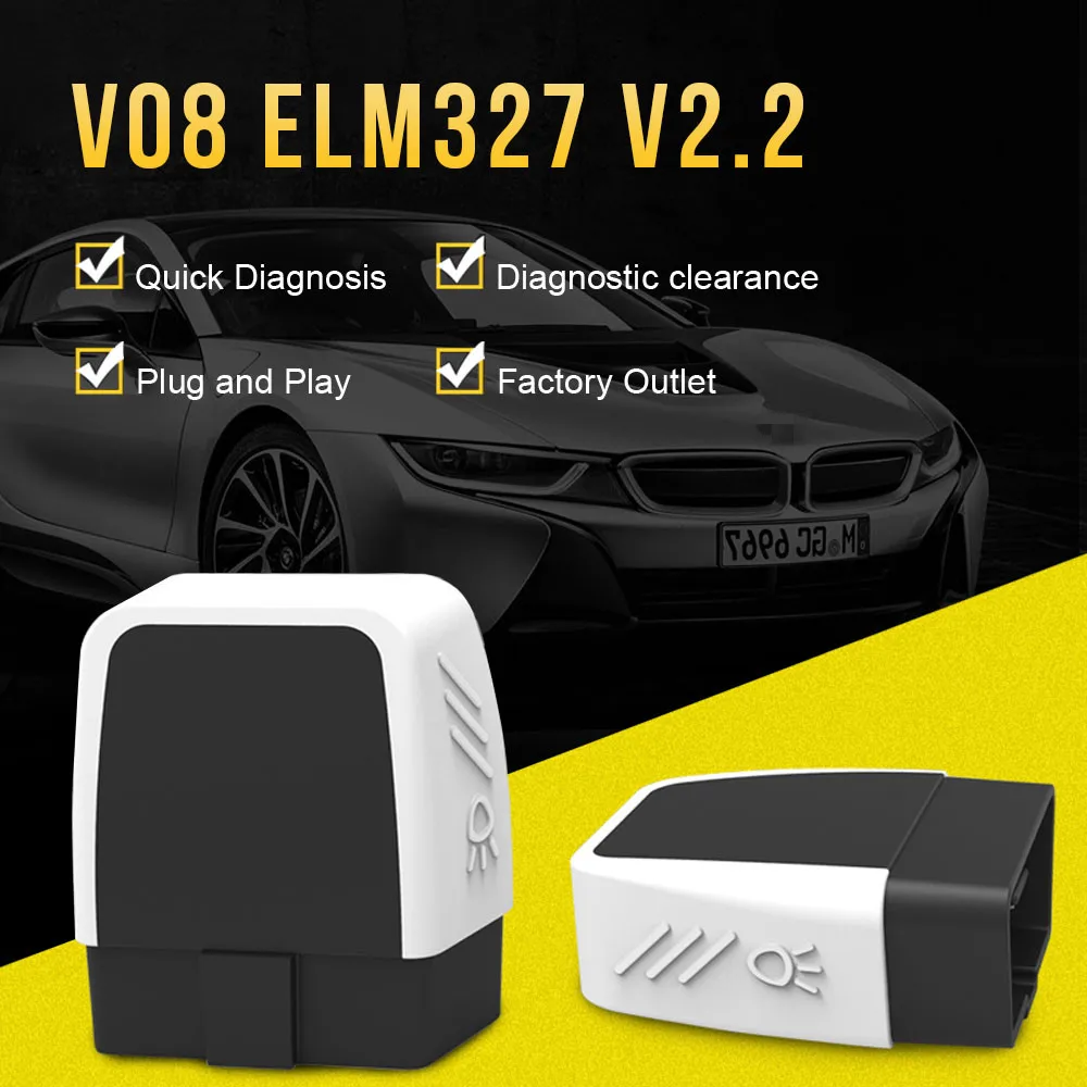 

Newest ELM327 V08 Bluetooth 4.0 HW V2.2 PIC18F25K80 ELM 327 For Android/iOS/Windows Better Than V1.5 With LED OBD2 Diagnostic