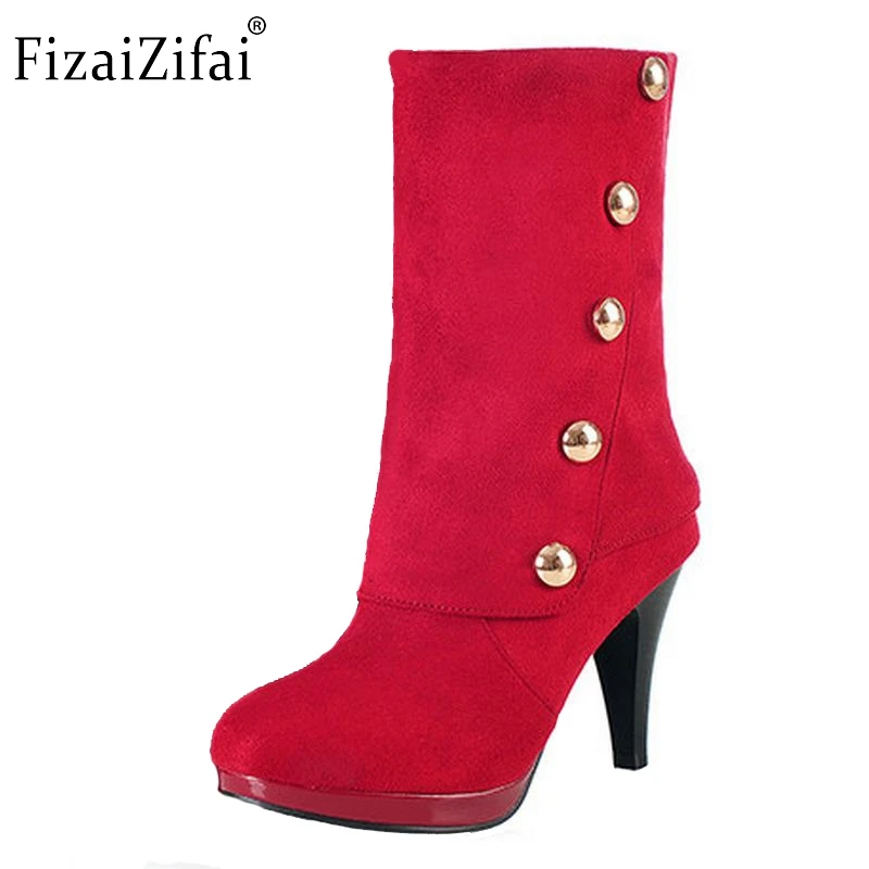 

Women Half Short Boots High Heels Shoes Woman Flock Rivets Winter Boots Lady Shoes Female Botas Footwear Size 31-43