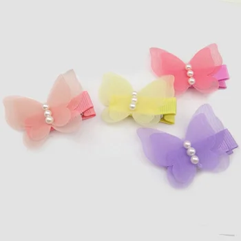 

Mixed Colors 12 Lovely Pearl Butterflies Hair Clips Girls Tulle Alligator Clips Korean Hairpins Fashion Children Hair Wear