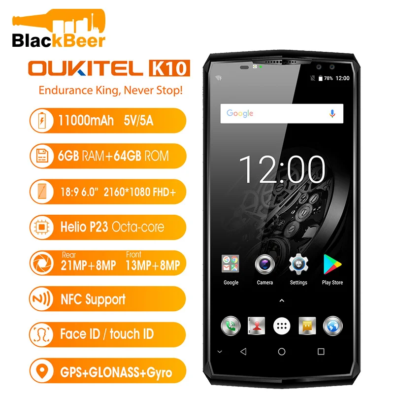 Oukitel K10 смартфон MTK6763 6 ГБ + 64 Гб мобильный телефон на андроиде большой Батарея Face ID 0