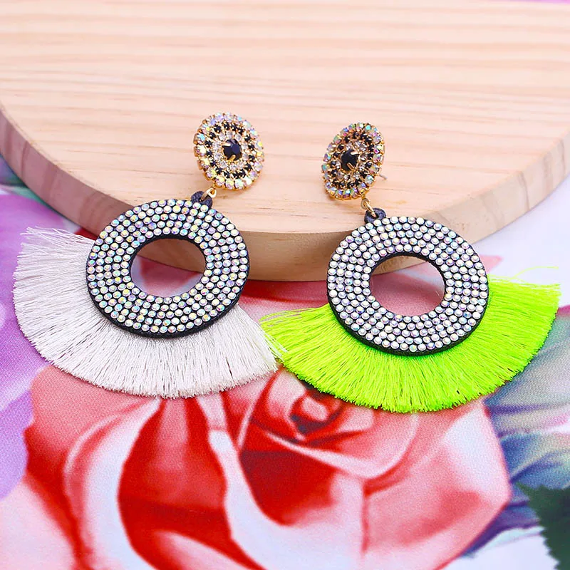 Round Metal Circle Hoop Eardrop Fringed Earrings Bohemia Statement Silk Thread Tassel Earrings For Women Wedding Party (4)