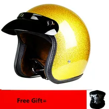 Recién llegados cascos de cara abierta 3/4, casco personalizado para hombre y mujer, vintage retro, cascos de moto de oro