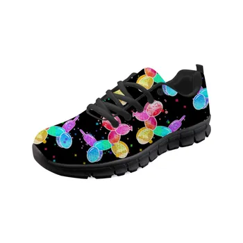

ELVISWORDS Funny Balloon Dog Print Flat Shoes Zapatos Mujier Women Fashion Mesh Flats for Teenagers Girls Lace-up Black Sneakers