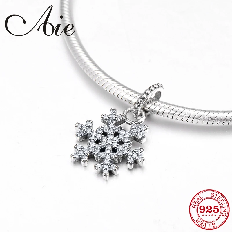

New beautiful snowflake 925 Sterling Silver sparkling CZ fine Pendant Beads Fit Original Pandora Charm Bracelet Jewelry making
