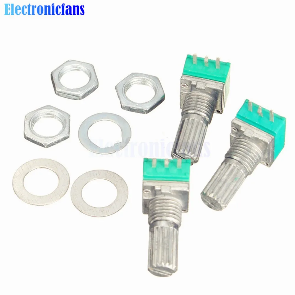 10Pcs B10K 3Pin Single Linear Potentiometer 15mm Knurled Shaft Rotary