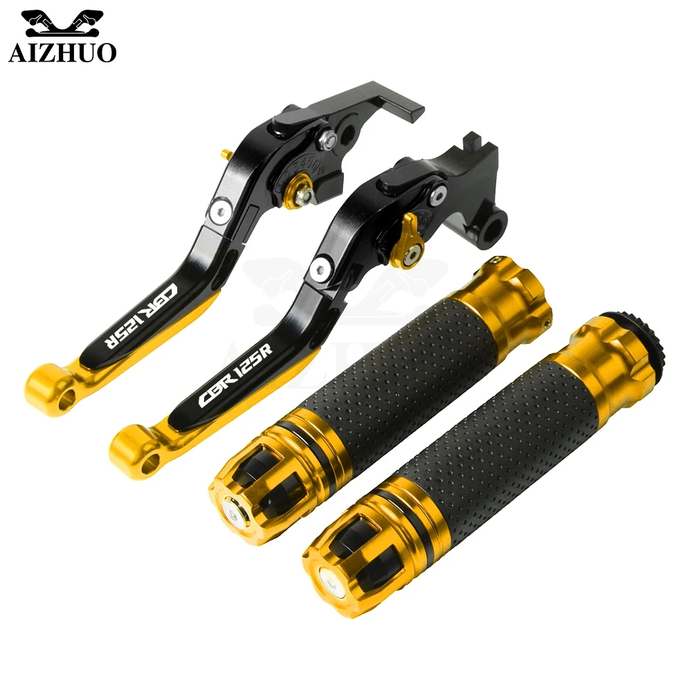 gold Motorcycle Brake Clutch Lever Extendable+Handle Grip Handlebar For HONDA CBR125R CBR 125R CBR 125 R CBR125 R 2011- 2012 2013 - Color: gold