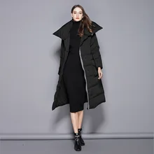 Зимняя Толстая теплая куртка-пуховик женский длинный участок, длина до колена, белый пуховик W79002