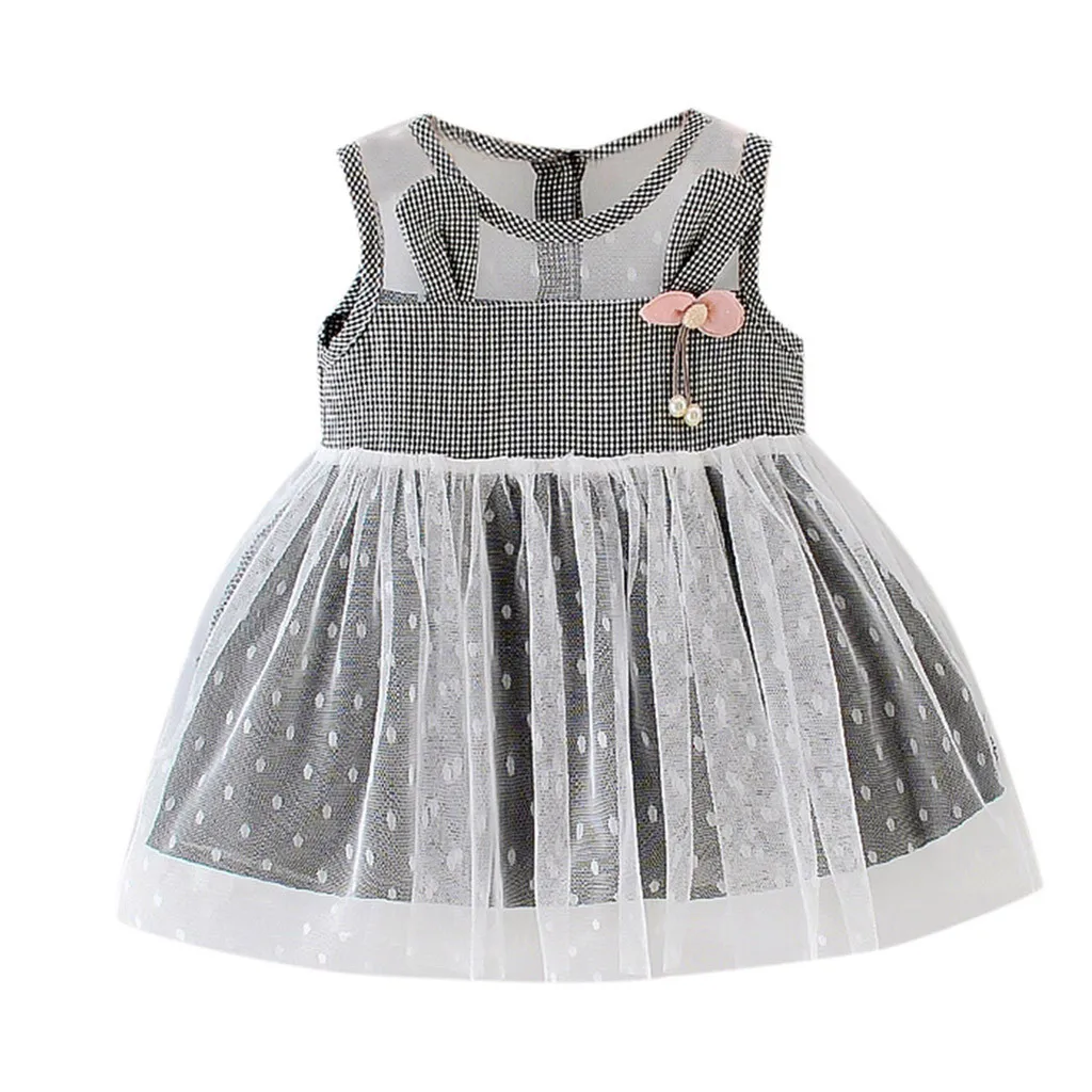 

Baby Girls Clothes Cotton Casual Summer Dress Sleeveless Dot Printed Ears Lace Outfits Tulle Party Pageant Princess Girl Dresses