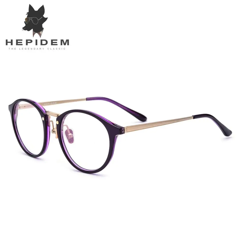 Ацетатные оптические очки, оправа для женщин, металлические мужские ретро круглые очки по рецепту, женские винтажные очки для близорукости - Цвет оправы: purple gold