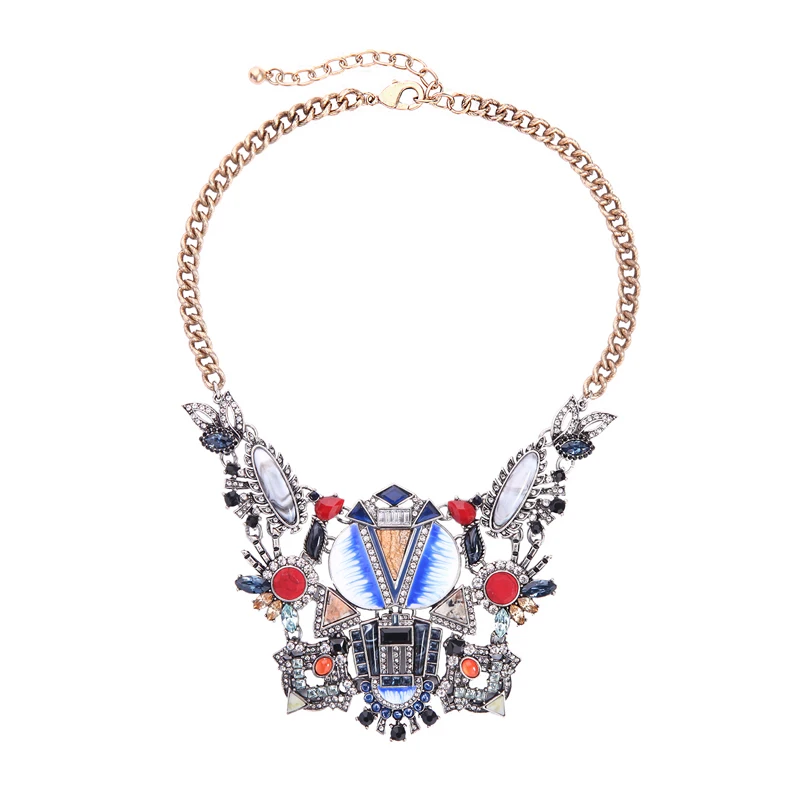 

Bulk Price Colorful Resin Enamel Natural Stone Crystal Fashion Necklaces 2018 For Women Statement Bohemia Big Necklace Jewelry