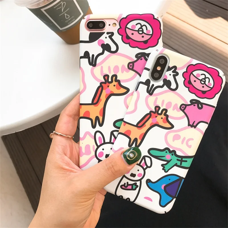 

Cute Animal Phone Cases for iPhone X XR XS Max Ultra Thin Hand Drawn Zoo Hard Phone Back Cover for iPhone 6 6s 7 8 Plus