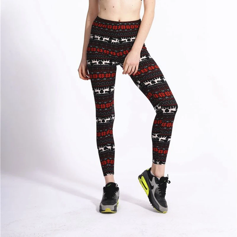 

Women snow and deer printed Xmas Christmas leggings lady Vintage Santa Claus holiday Leggings Elastic skinny ankle pants