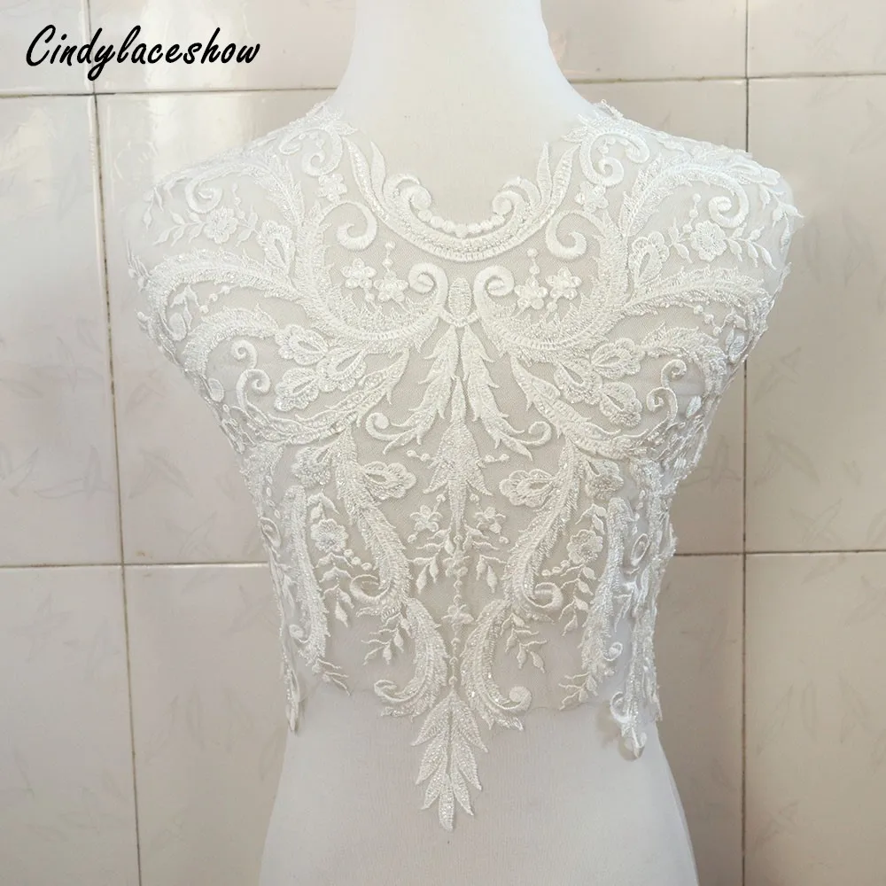 Large Ivory White Beaded Lace Applique Neckline Collar Appliques