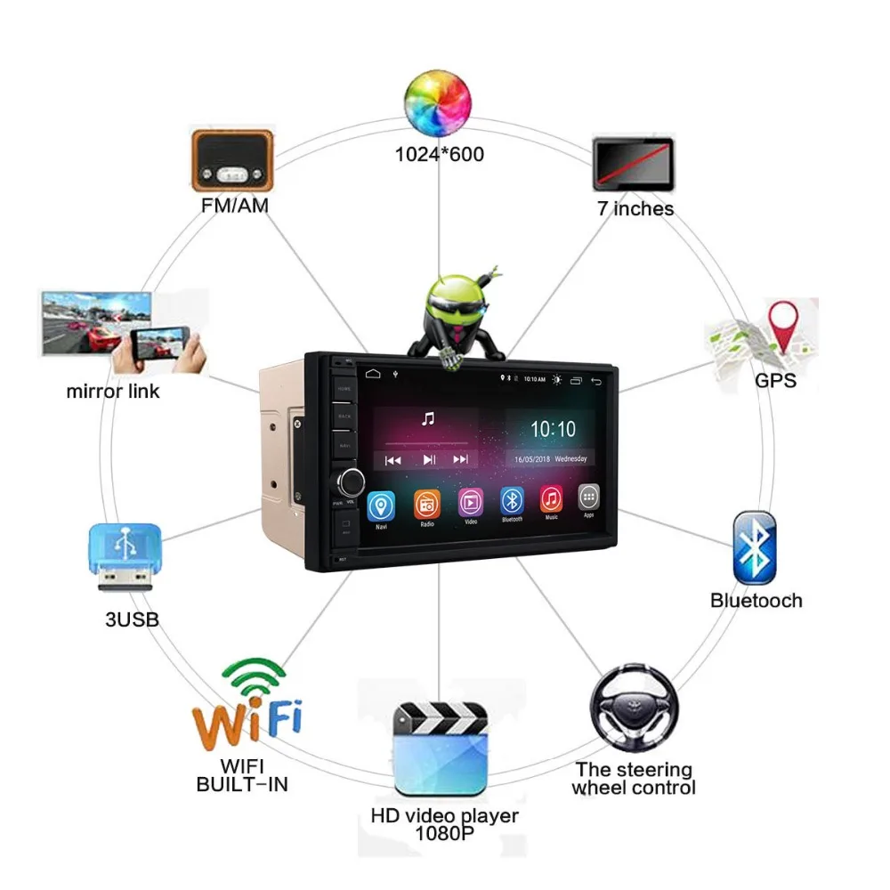 Perfect 7" Ultra Slim Intelligent Car Tablet PC Multimedia Android 8.1 Universal 2 Din Car Radio Stereo GPS for Nissan Toyota VW Peugeot 4