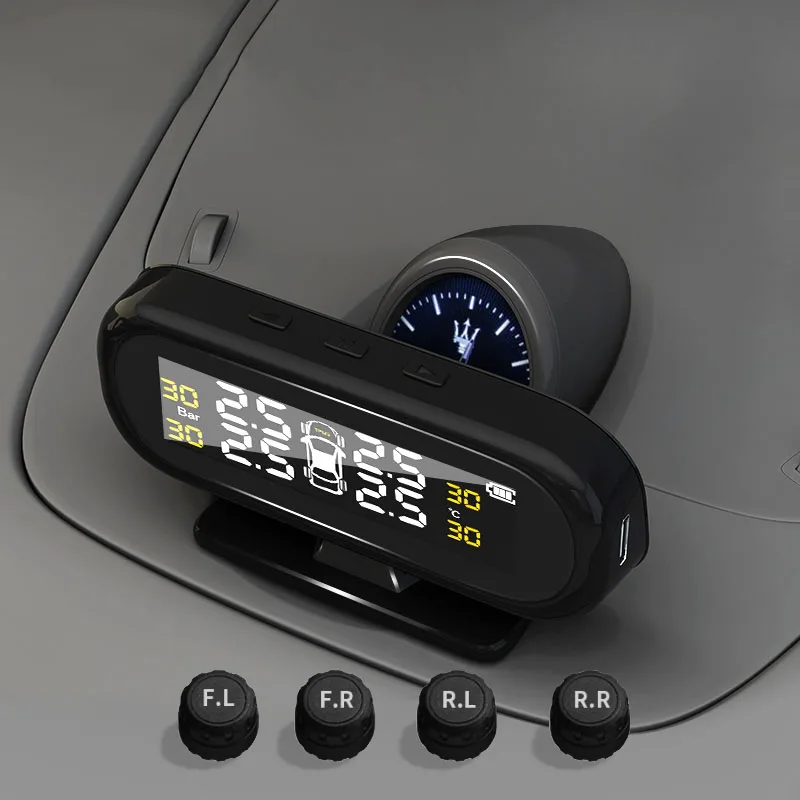 

Mini Solar TPMS Car Tire Pressure Temperature Monitoring System with 4 External Sensors YAN88