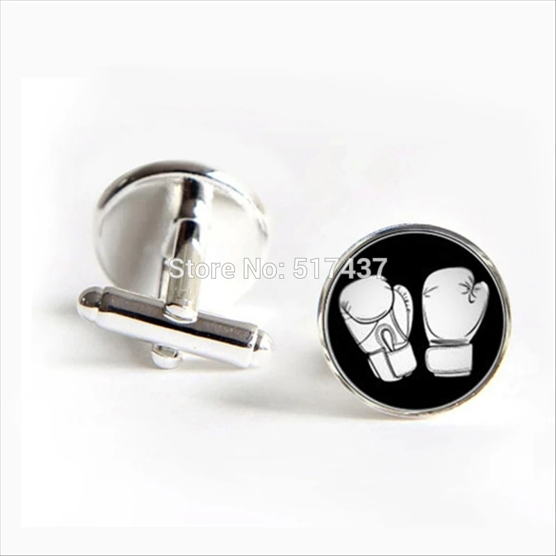 

J-220 wholesale Boxing Glove Cufflinks Boxing Cuff Link Silver Glass Cuff Shirt Cufflinks For Mens