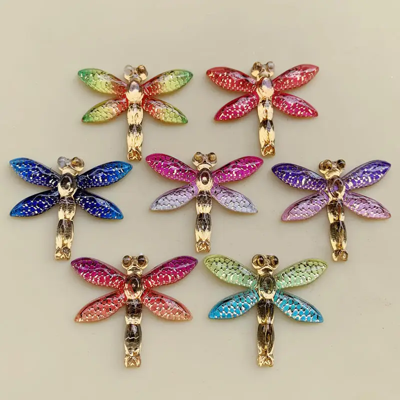 

Rainbow Color Dragonfly shape for Women Summer Style Jewelry Resin&acryl Material DIY Earrings pendants 10pcs 27*32mm -B41
