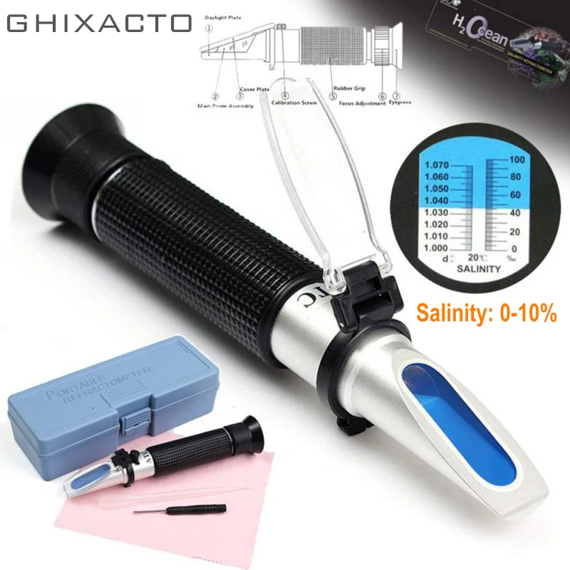 

GHIXACTO Hand Held Salinity Refractometer 0-10% Aquarium Salt Water Salinity Tester Hydrometer With ATC 20% Off With Box Pack