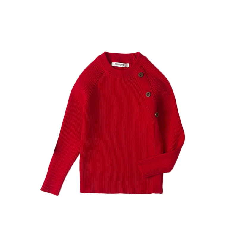 Свитера для маленьких мальчиков и девочек, детские однотонные вязаные пуловеры с круглым вырезом, новинка года, осенне-зимняя детская одежда белого и фиолетового цвета, для детей 12 мес.-6 лет, GW107 - Цвет: Red