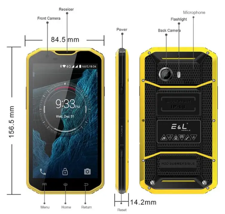 E &amp L W8 Android 6 0 IP68 водонепроницаемый прочный мобильный телефон 5 &quotHD MTK6753