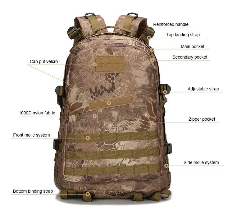 40L Military Molle Tactical Backpack 1000D Nylon Water Resistant Hiking Climbing Bag Outdoor Sports Camping Hunting Rucksack