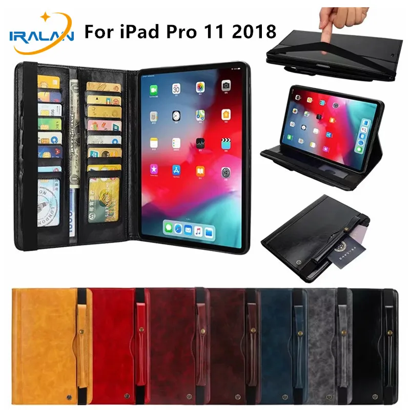 

High Quality PU Leather Handheld Stand Case For Apple iPad Pro 11 2018 A1979 Tablet PC Cover With Card Slot Pen Set+Film+Stylus