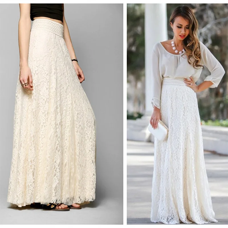 white maxi lace skirt