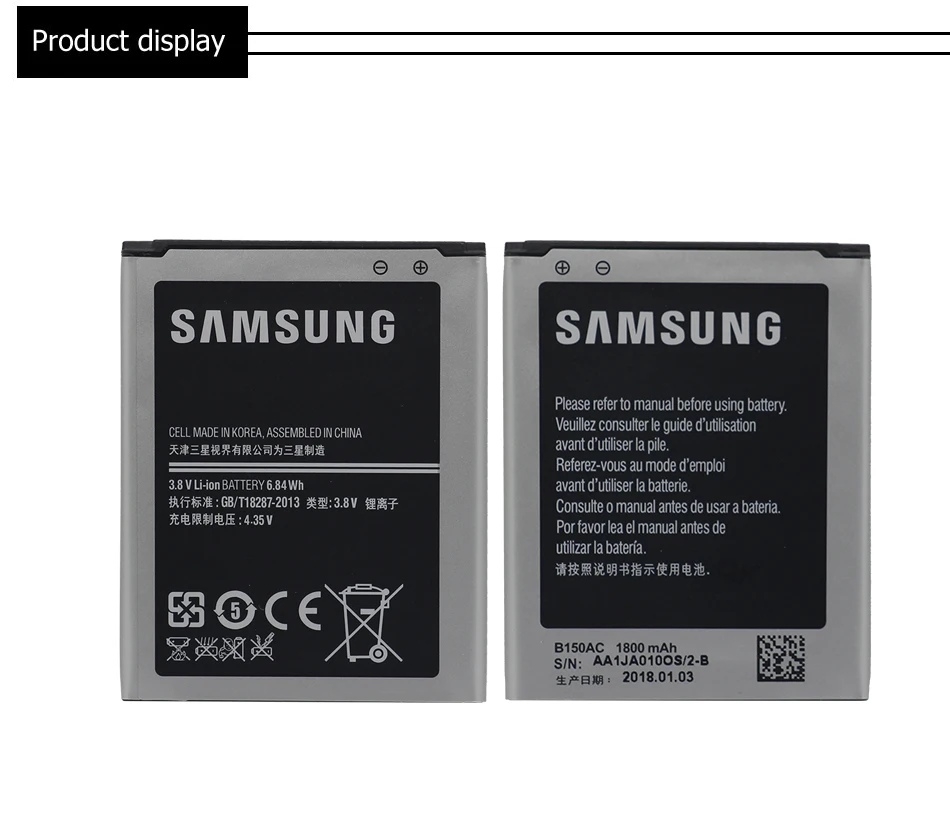 Оригинальная батарея samsung B150AE B150AC 1800 мА-ч для samsung Galaxy Core i8260 i8262 Galaxy Trend3 G3502 G3508 G3509 SM-G350E G350