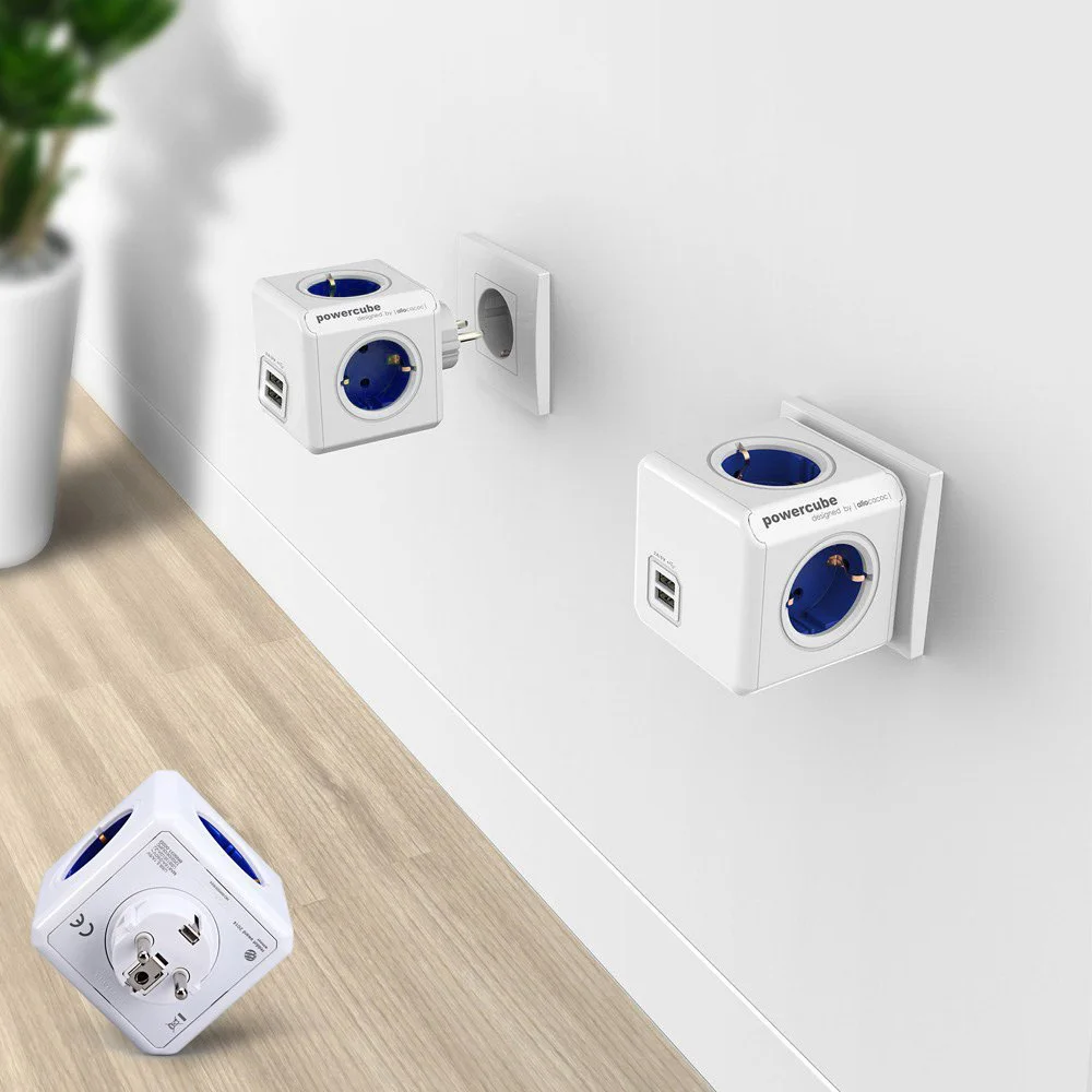 Блок питания Allocacoc Сетевой удлинитель серого цвета с 4 розетками двумя USB