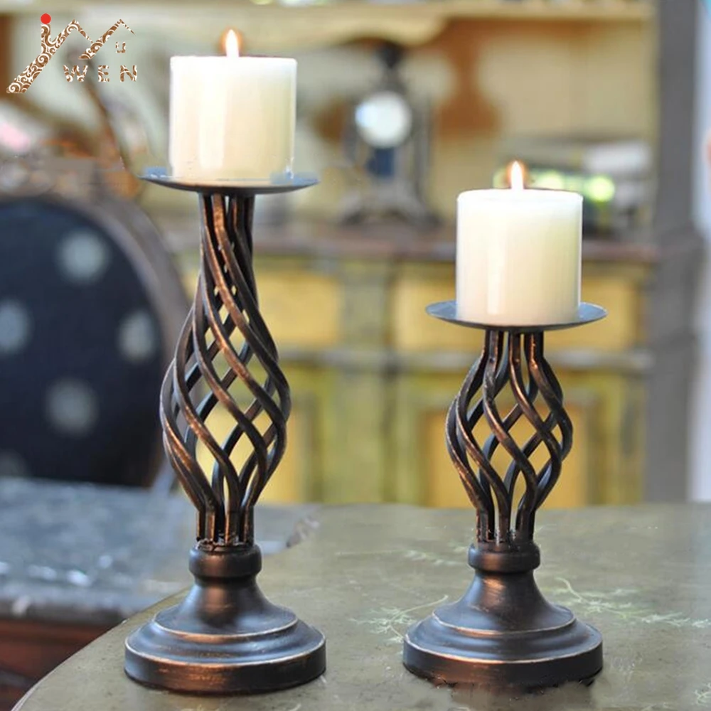 New arrival Creative Hollow Black Metal Retro Candle Holders Bar Table Candlsticks Wedding Party