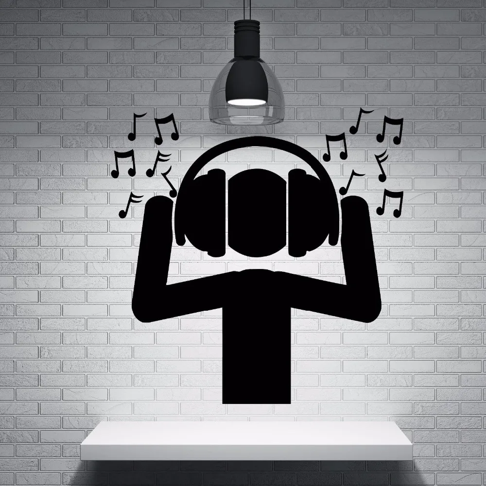 Черная Нетоксичная настенная наклейка из ПВХ s Fan DJ музыка наушники звуковые
