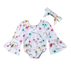 Новорожденных Детская Одежда для маленьких девочек цветочный боди с длинным рукавом комбинезон, костюм одежда летние для маленьких