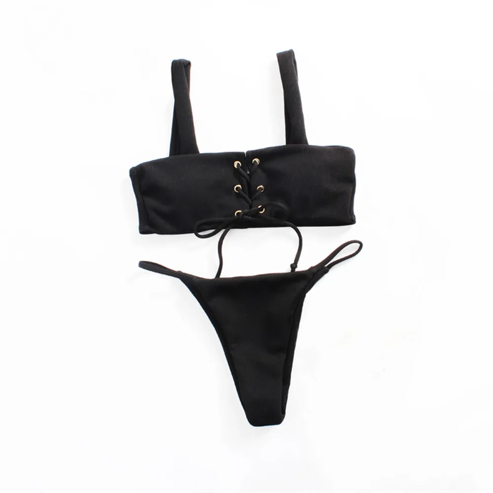 Сексуальный бикини mujer чистый цвет Camisole бандаж регулируйте Грудь pad плавательный Бикини Набор Купальники женский купальник biquini mayo