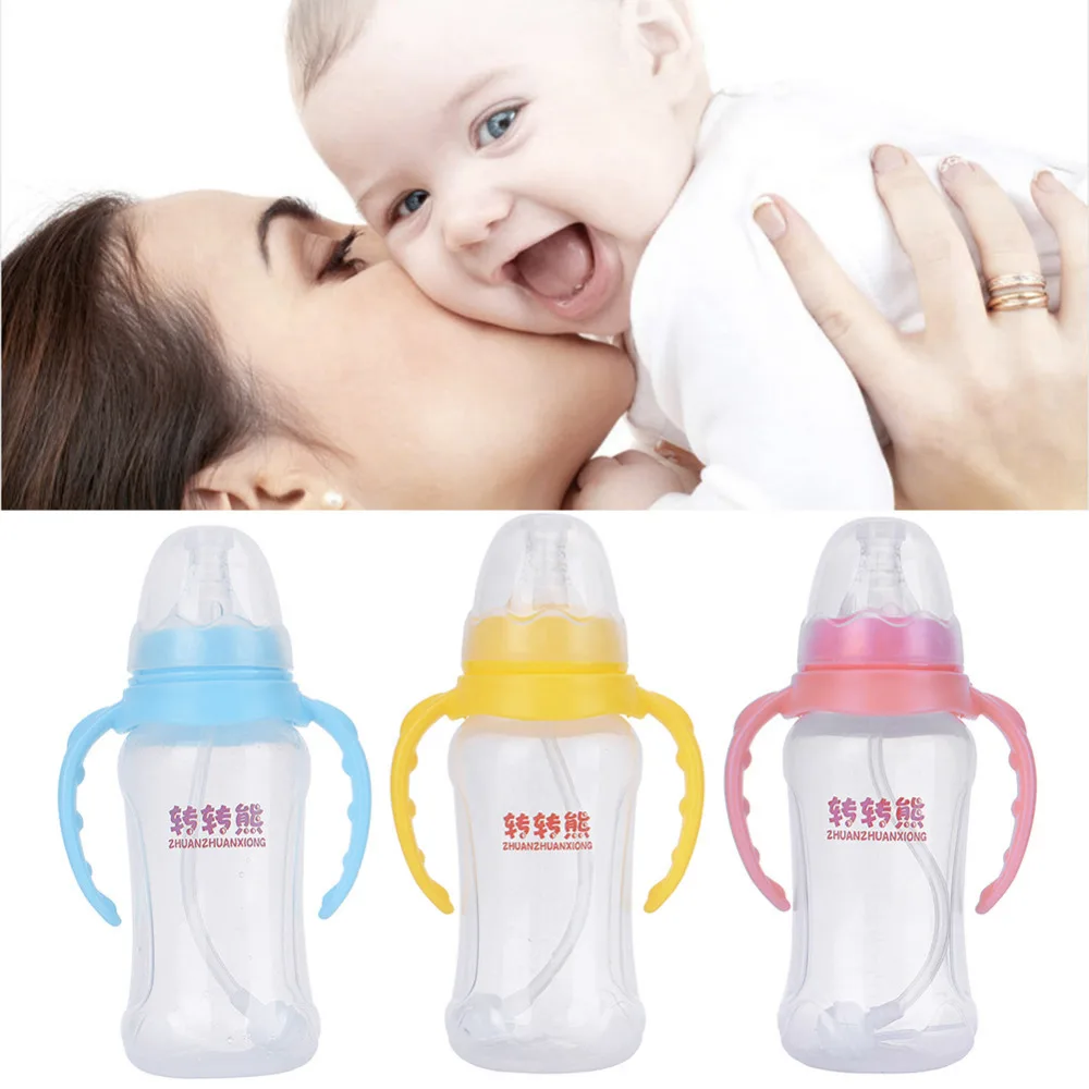 3 colors 150ml Baby Feeding Bottles with Handles Infant