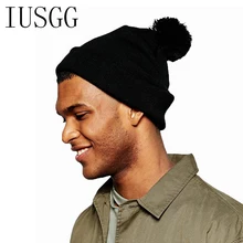 Negro y Gris Casquillo de la Bola de Pom Poms Sombrero de Invierno Para Las Mujeres de la muchacha del Sombrero de Lana de Punto Gorros Gorras de Algodón A Estrenar de Espesor Femenino Cap