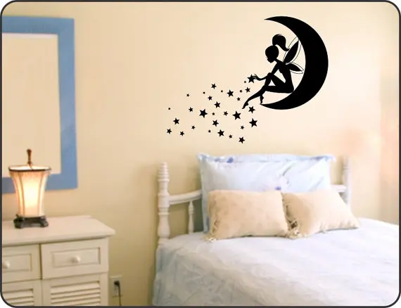 Большие размеры виниловые наклейки на стену сказочная девушка, пикси пыль луна звезды виниловые наклейки на стены для девочек украшения для спальни