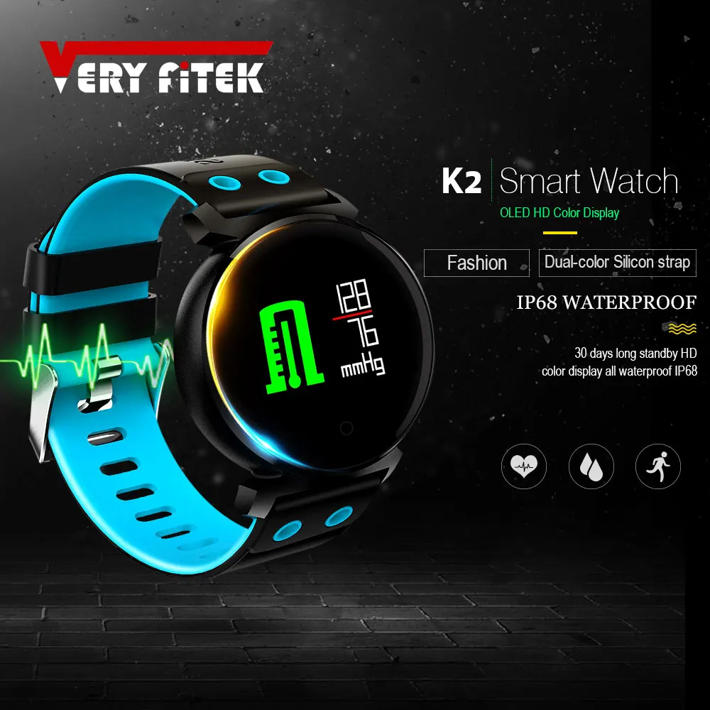 VERYFiTEK K2 Heart Rate Monitor Fitness Bracelet Watch Blood Pressure Oxygen IP68 Waterproof Smart Wristband for IOS Android
