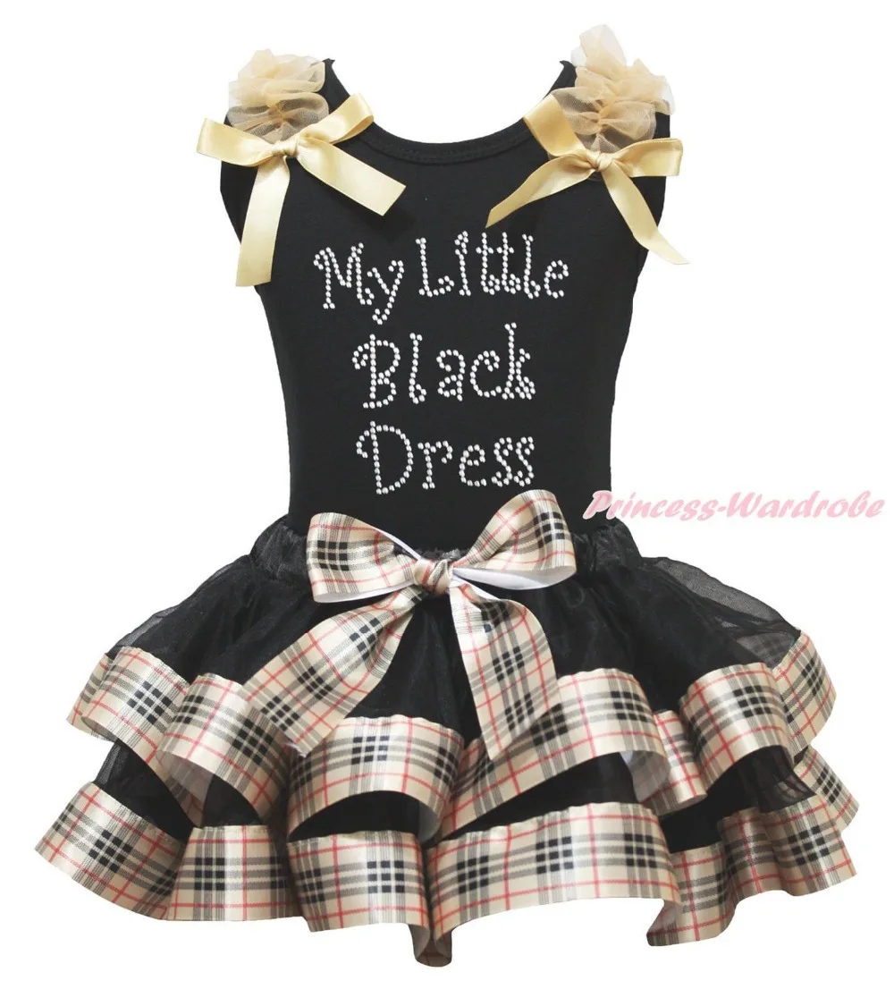 

My Little Black Dress Black Top Check Plaid Satin Trim Skirt Girls Outfit NB-8Y MAPSA0877