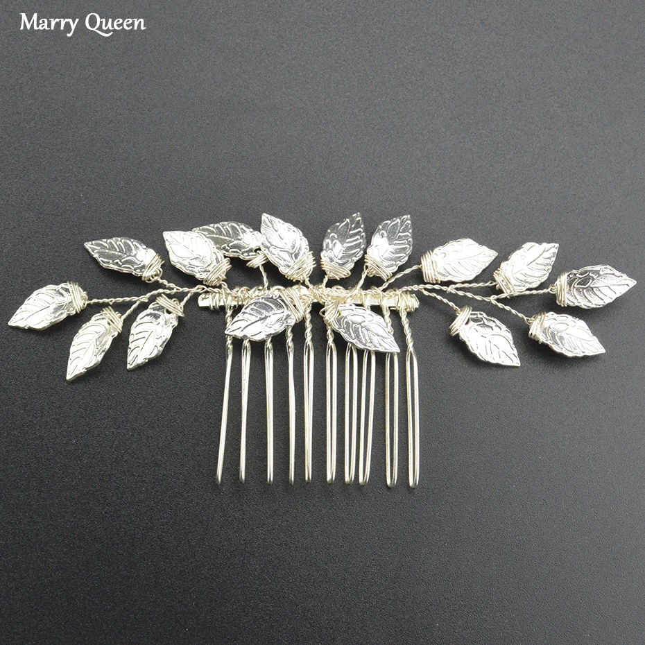 Silver leaves and crystals bridal hair comb