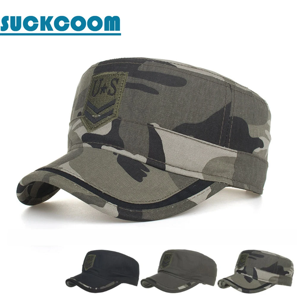 [SUCKCOOM] Classic Vintage Flat Top Mens Outdoor Sports Caps Camouflage Hat Adjustable Fitted US Army Cap Military Hats For Men |