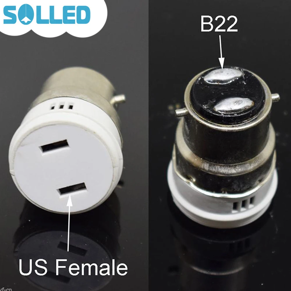 

SOLLED B22 Bayonet Base to US 2 Prong Adapter Lamp Holder Converter Plug Lampholder