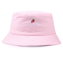 Унисекс клубника панамка с вышивкой для мужчин и женщин хип хоп Рыбацкая шляпа для взрослых Панама Боб шляпа летние влюбленные плоская шляпа, бейсболка