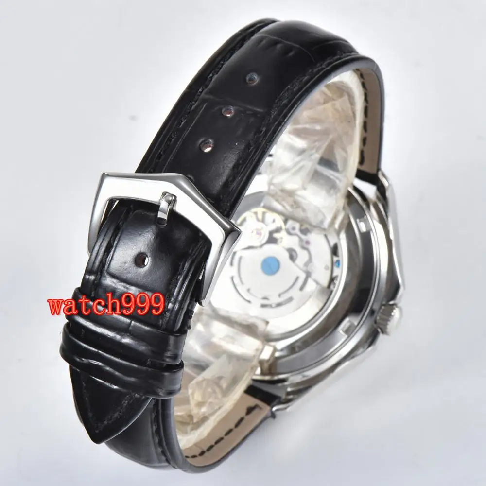BLIGER 40mm sapphire glass white dial date automatic men's fashion watch black belt waterproof mechanical watch