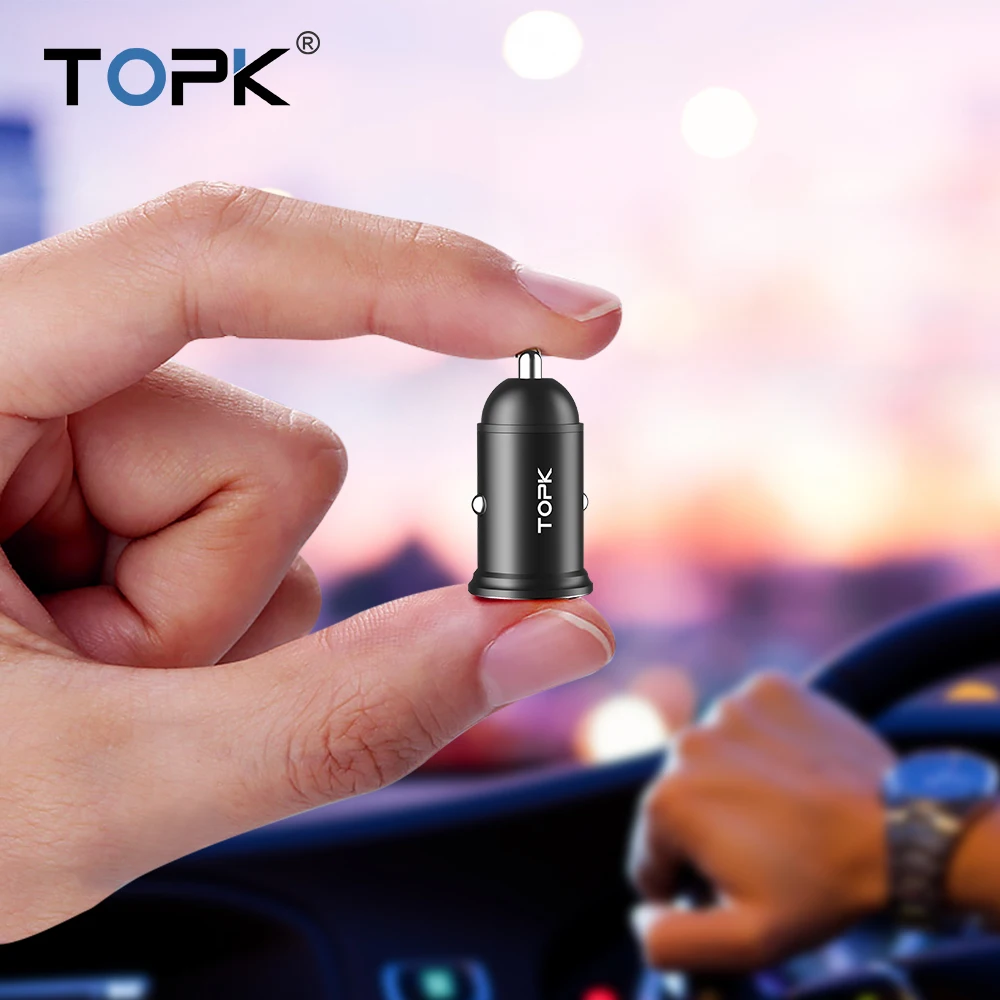 

TOPK Mini Dual USB Car Charger for iPhone Samsung Xiaomi Hauwei 3.1A Fast Charger Car-Charger Mobile Phone Adapter in Car