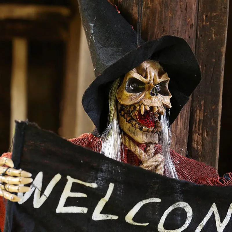 

High Quality Halloween Hanging Talking Skull Prop Haunted House Decoration Voice Control VE