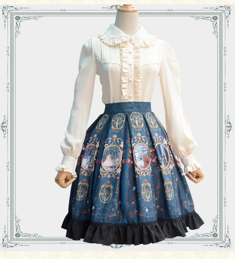 Милая королевская винтажная юбка лолита с принтом короткая шифоновая юбка для девочек три цвета