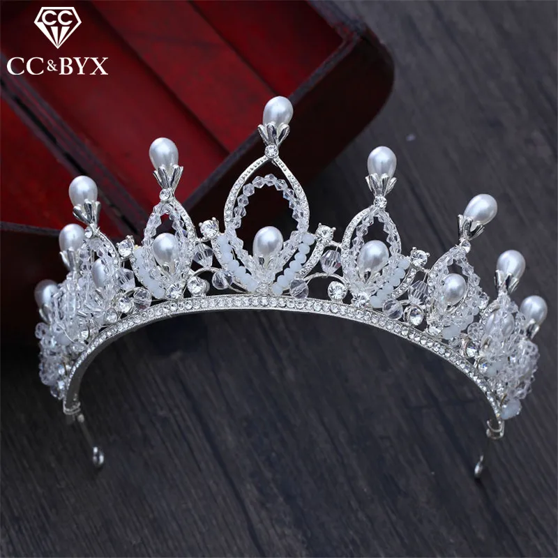 

CC Tiaras And Crowns Luxury Crystal Pearl Princess Crown Rhinestone Wedding Hair Accessories For Bride Engagement Jewelry XY032