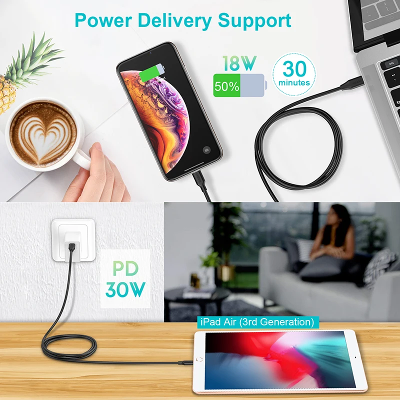 CHOETECH MFi USB C PD кабель USB 2 м C-Lightning Кабель для быстрой зарядки и синхронизации данных шнур совместим с iPhone X/XS/XR/XS MAX/8/8 Plus iPad